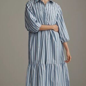 Anthropologie Bettina Embellished Tiered Shirt Dress by Maeve
